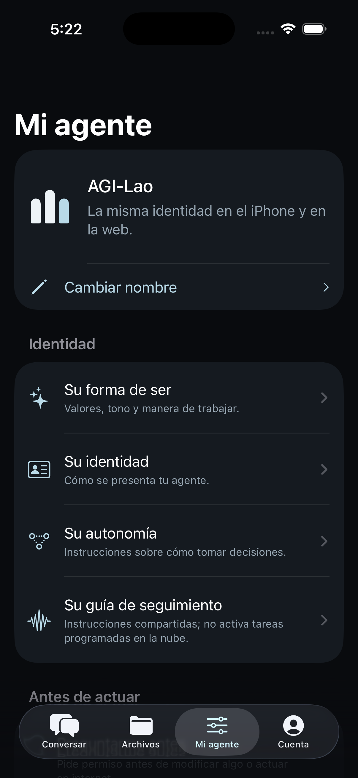Personnn en iPhone: configuración de Mi agente.