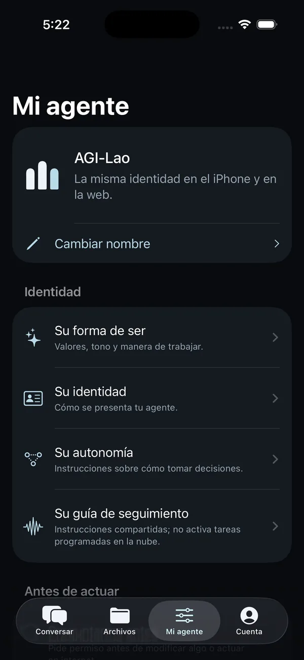 Personnn en iPhone: configuración de Mi agente.
