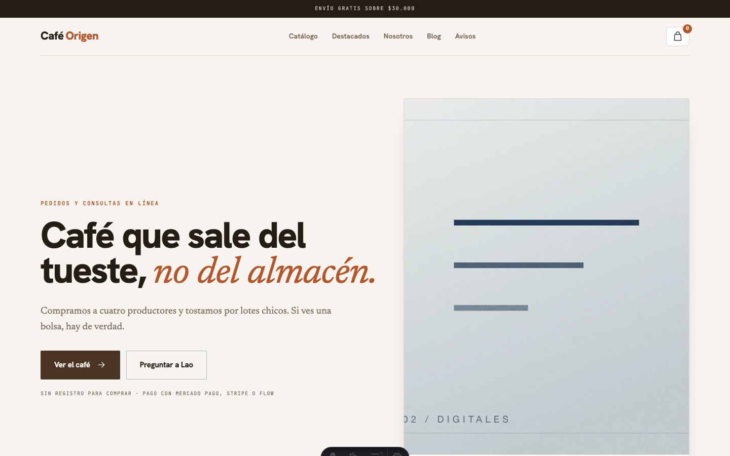 Café Origen: Tostado en el sur, enviado el mismo día