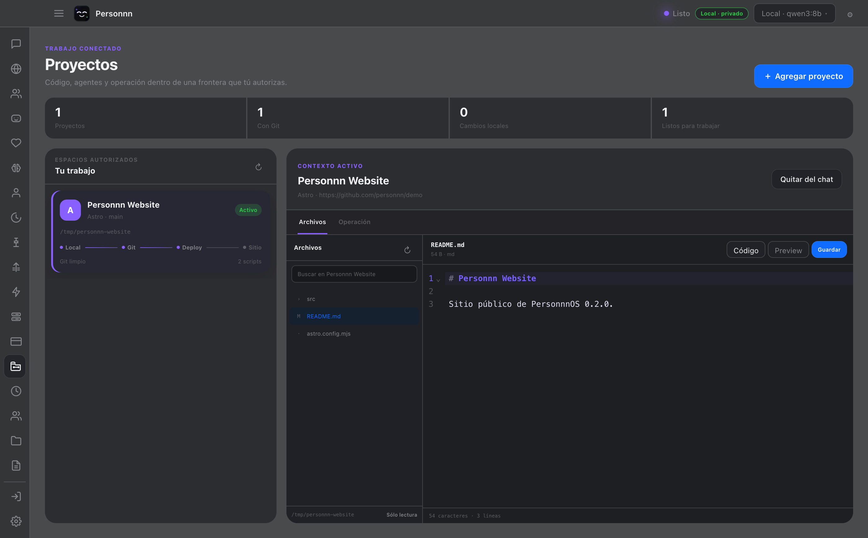 Project Studio con árbol de archivos y editor de código