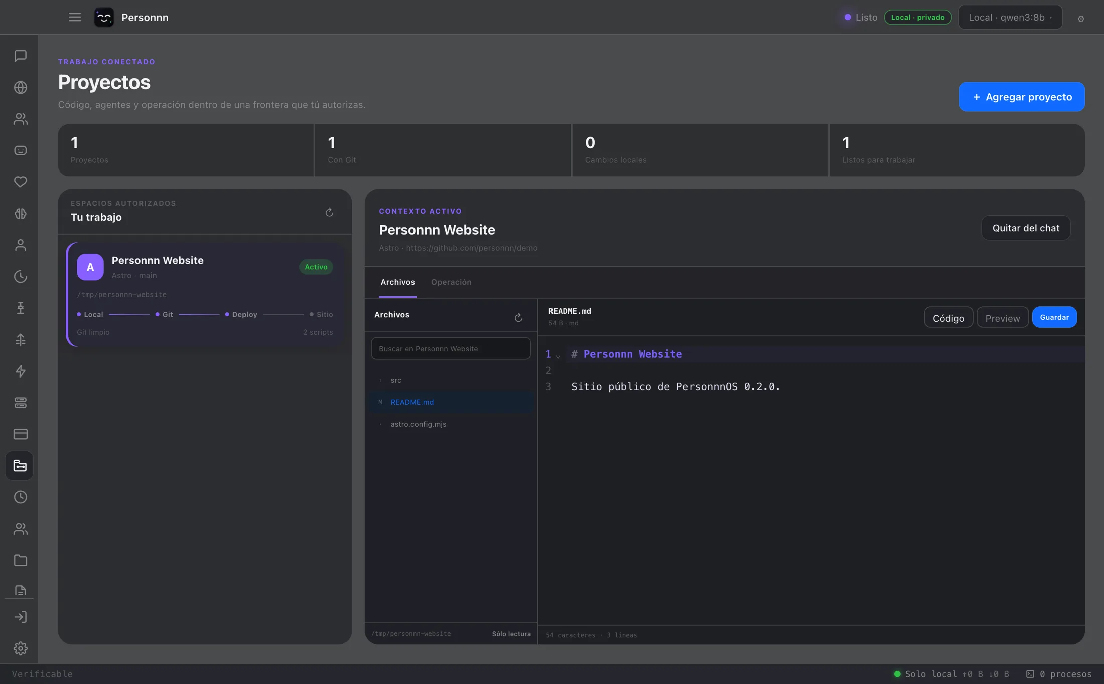 Project Studio con árbol de archivos y editor de código